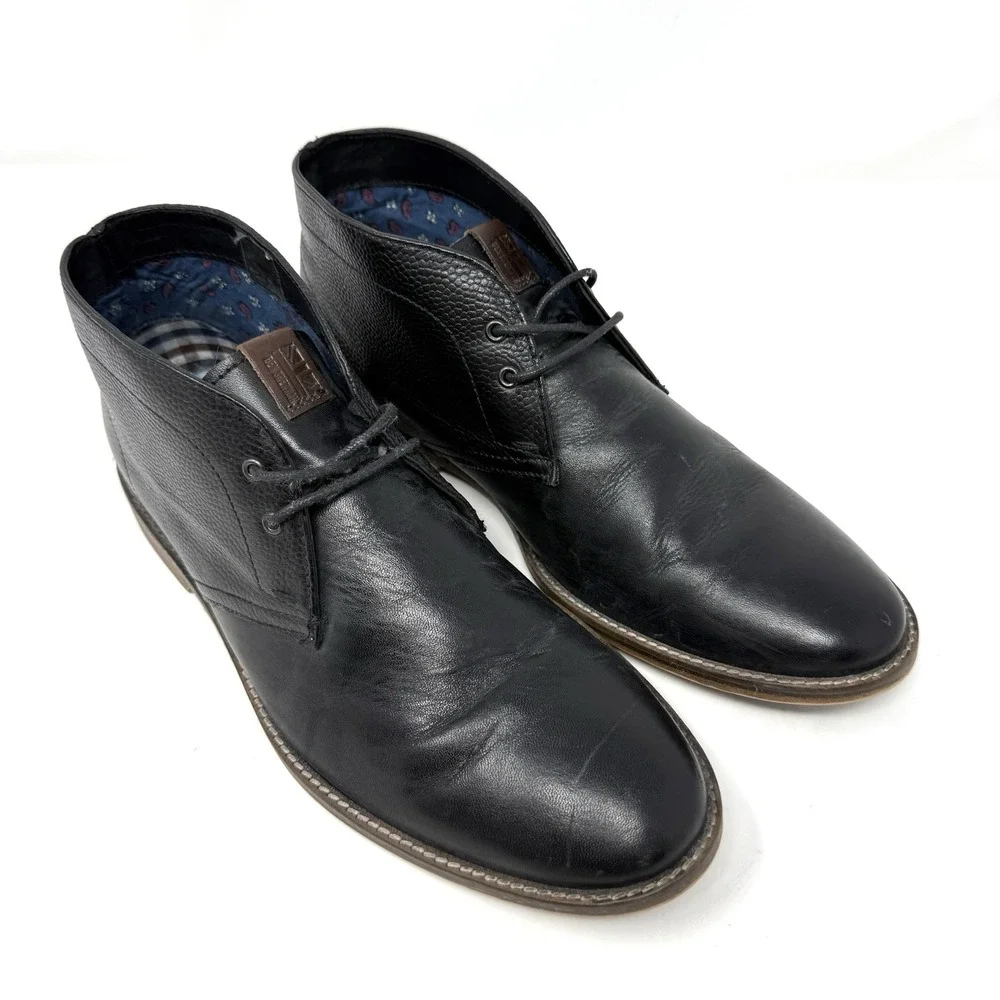 Ben Sherman Black Pebbled Leather Chukka Boots Mens Size 7